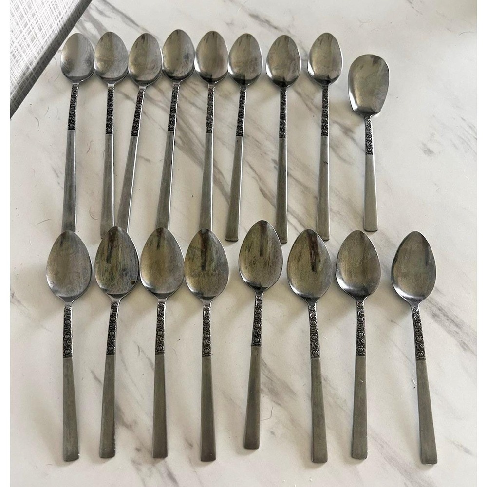 Vintage National Stainless Flatware Japan Spoons Lot of 17 Rose Serenade BxA